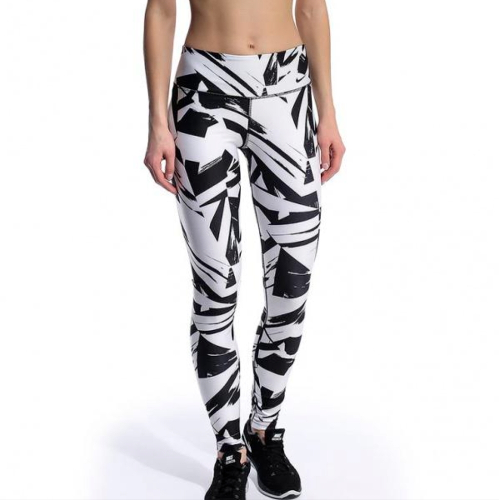 Nike Black White Hi Rise Full Length Leggings XS